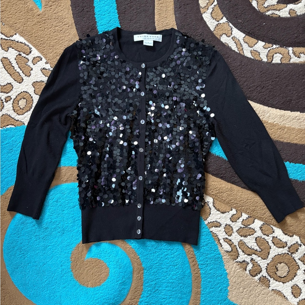 Trina Turk Black Sequin Cardigan